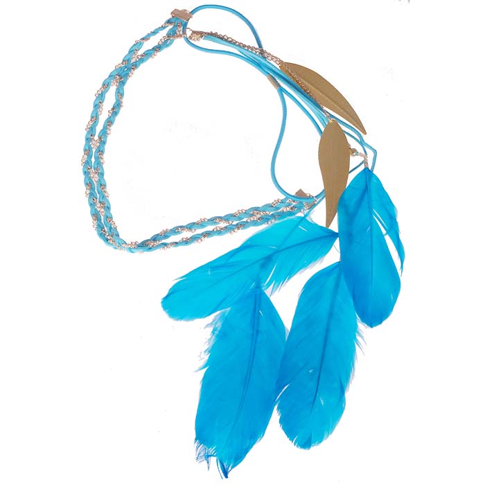 Ibiza Boho Haarband Golden Chain Leaf Feather Blue huismerk kopen in de aanbieding