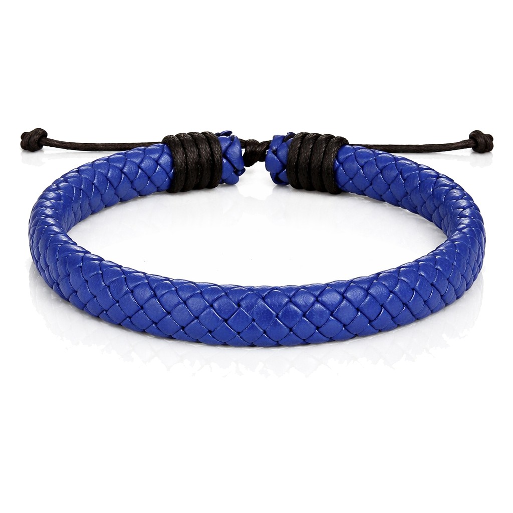 Leren armband Heren Blauw Verstelbaar Gevlochten leer afbeelding 1