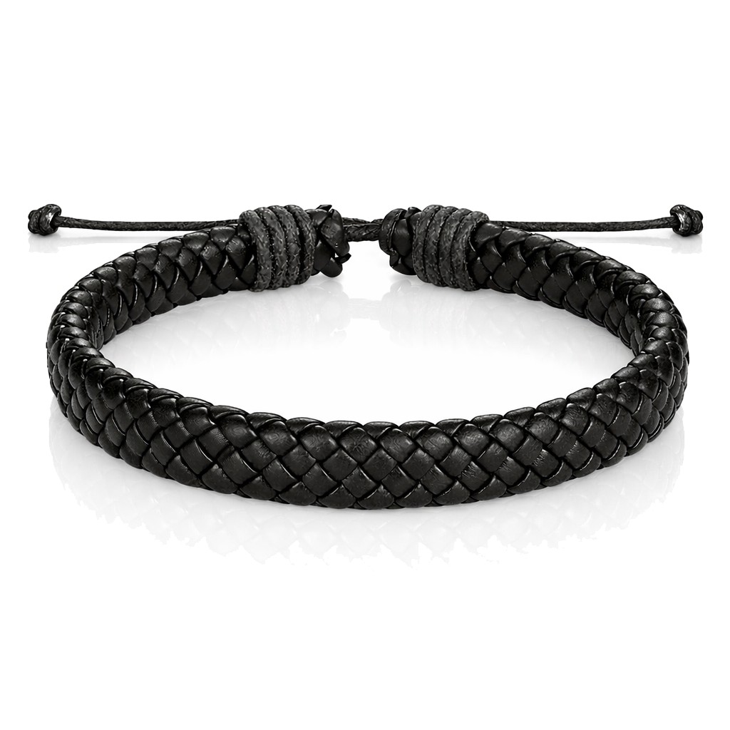 Leren armband Heren Zwart Verstelbaar Gevlochten leer afbeelding 1