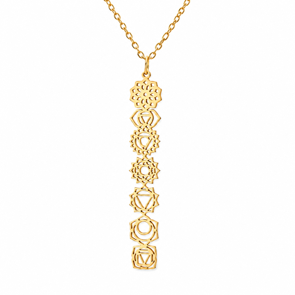 LGT JWLS Goudkleurige Dames Ketting met 7 Chakra Symbolen Hanger