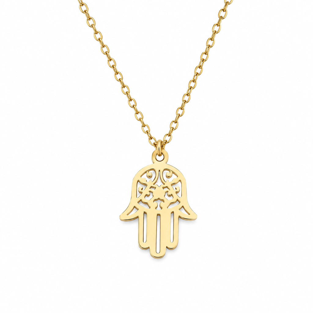 LGT JWLS Goudkleurige Dames Ketting met Open Fatima Hand Hanger