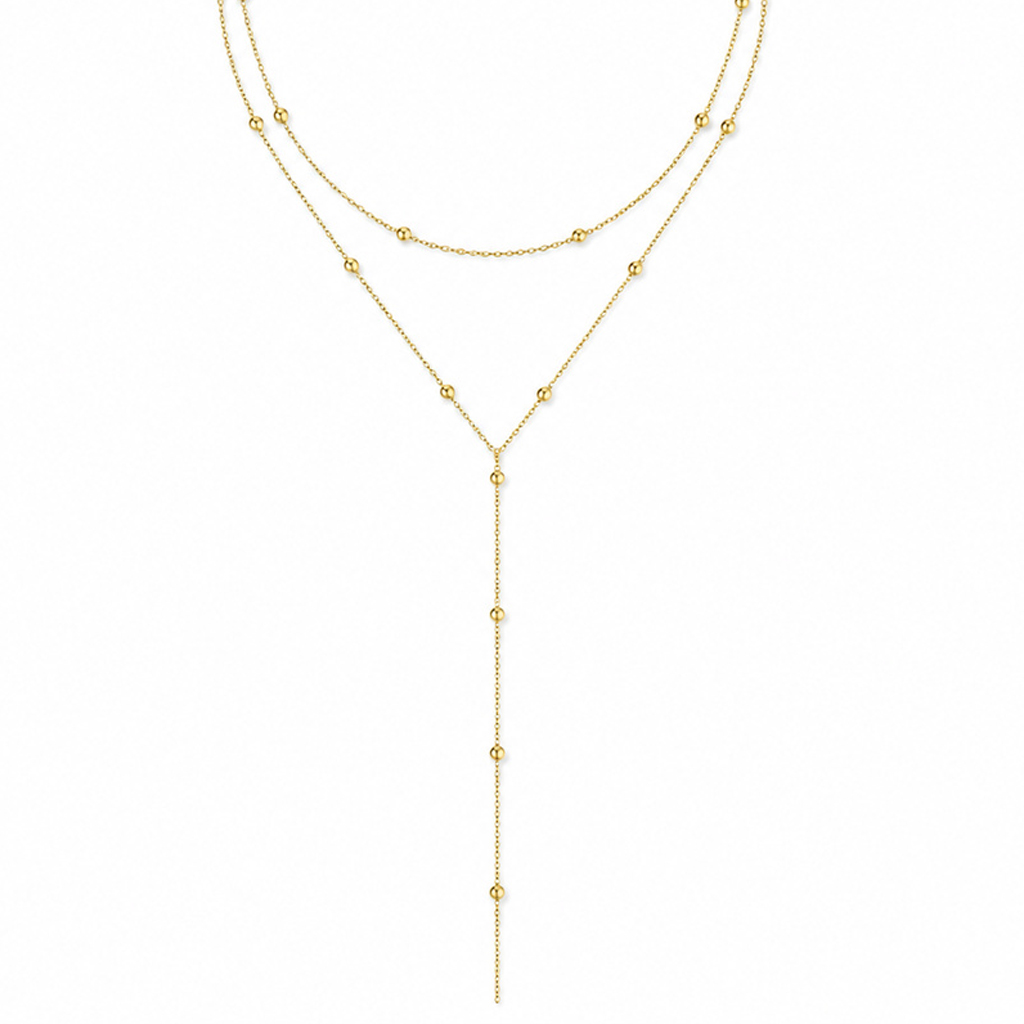 LGT JWLS Goudkleurige Dubbele Y-Ketting voor Dames met Witte Zirkonia