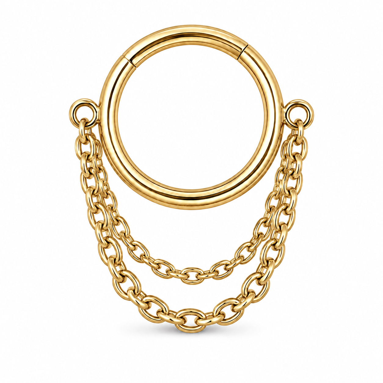 LGT JWLS Goudkleurige Segmentring Piercing met Dubbele Ketting voor Neus en Kraakbeen - 10mm