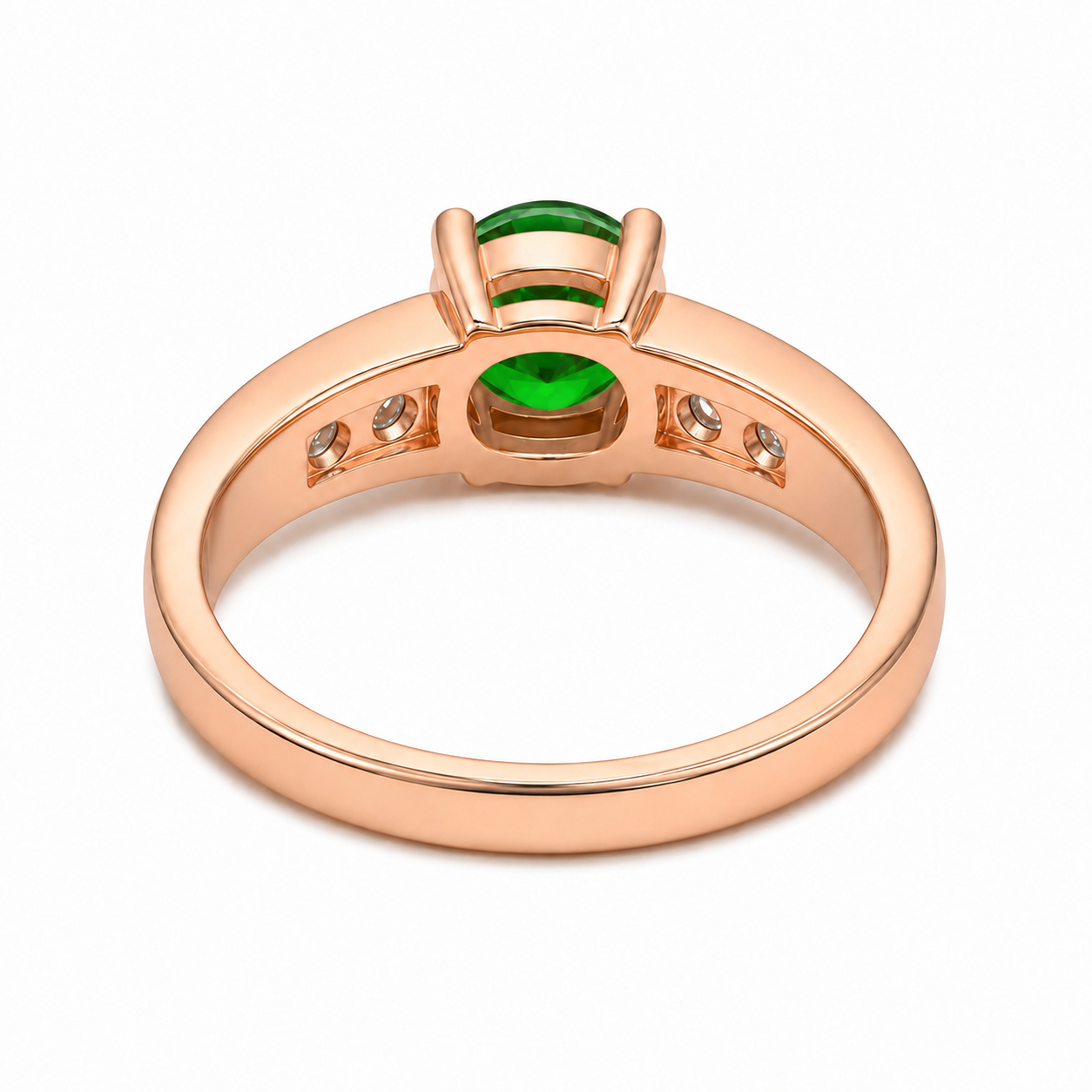 LGT JWLS Rosegoudkleurige Damesring met Groene Ronde Zirkonia en Vier Zijstenen - 17mm afbeelding 3