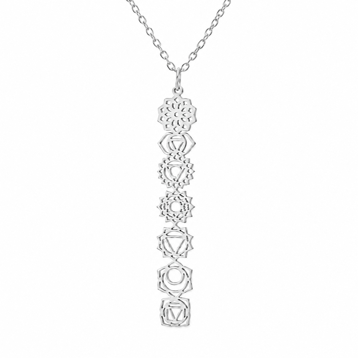 LGT JWLS Zilverkleurige Dames Ketting met 7 Chakra Symbolen Hanger