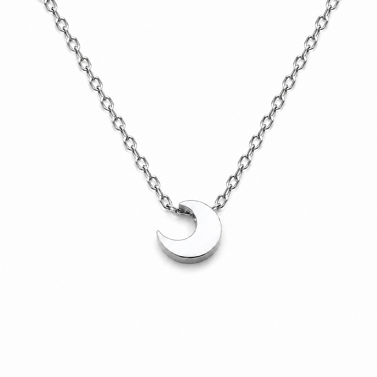 LGT JWLS Zilverkleurige Dames Ketting met Gladde Halve Maan Hanger
