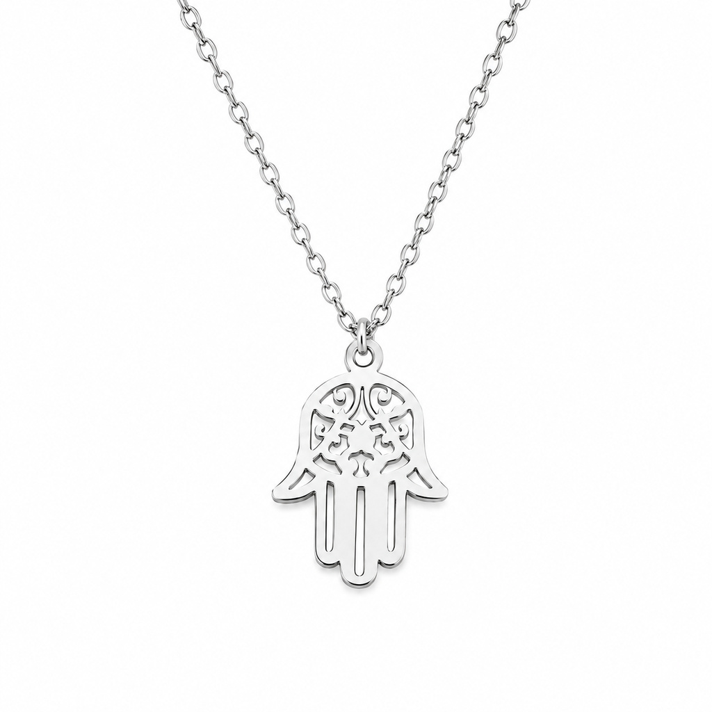 LGT JWLS Zilverkleurige Dames Ketting met Open Fatima Hand Hanger