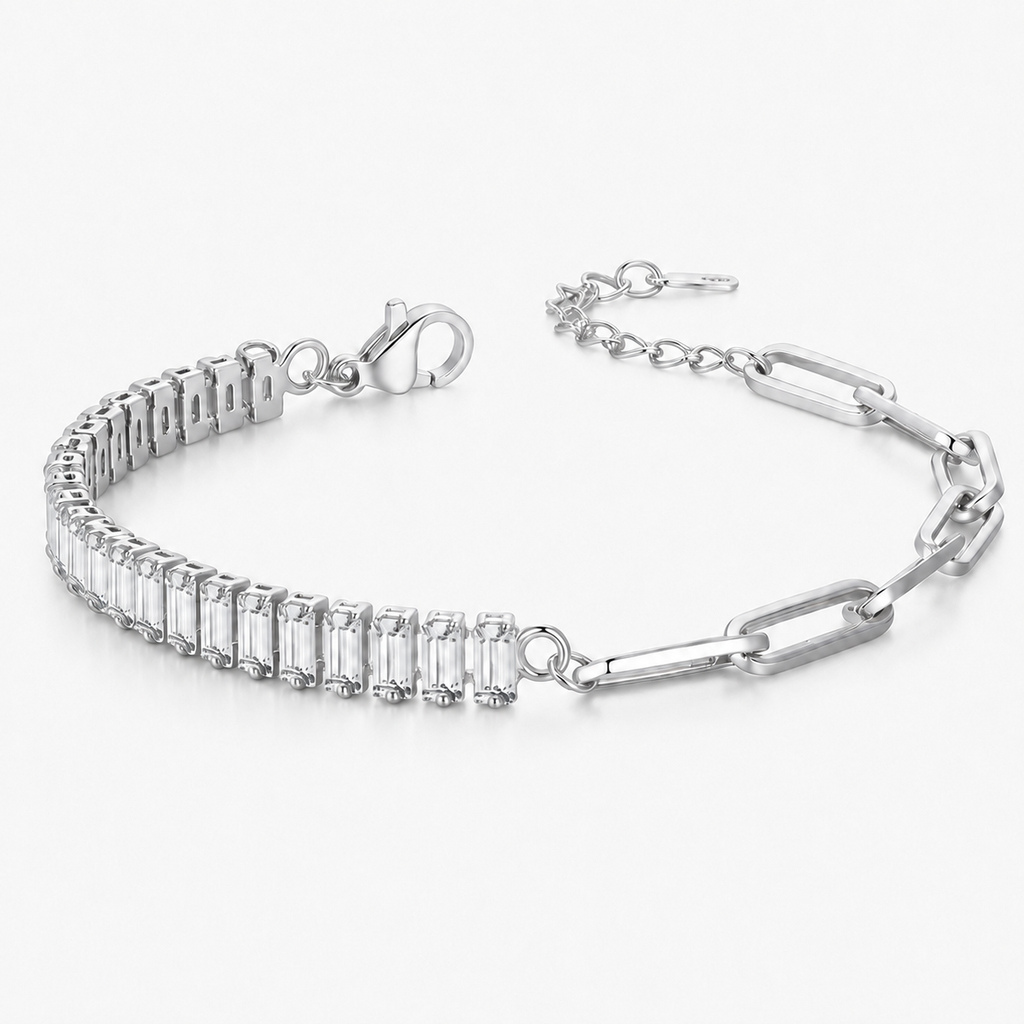 LGT JWLS Zilverkleurige Dames Schakelarmband met Witte Zirkonia