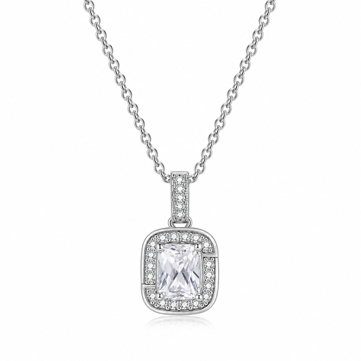 LGT JWLS Zilverkleurige Damesketting met Rechthoekige Witte Zirkonia Hanger