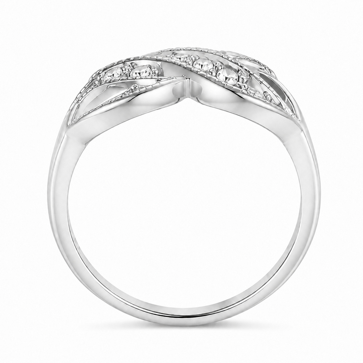 LGT JWLS Zilverkleurige Damesring met Gevlochten Bladmotief en Zirkonia - 18mm afbeelding 3