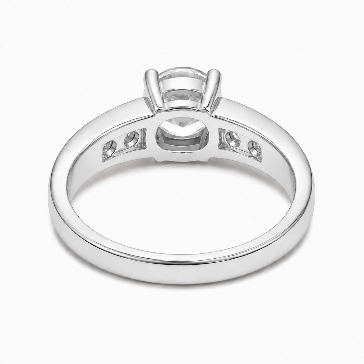 LGT JWLS Zilverkleurige Damesring met Grote Ronde Zirkonia en Vier Zijstenen - 18mm afbeelding 3