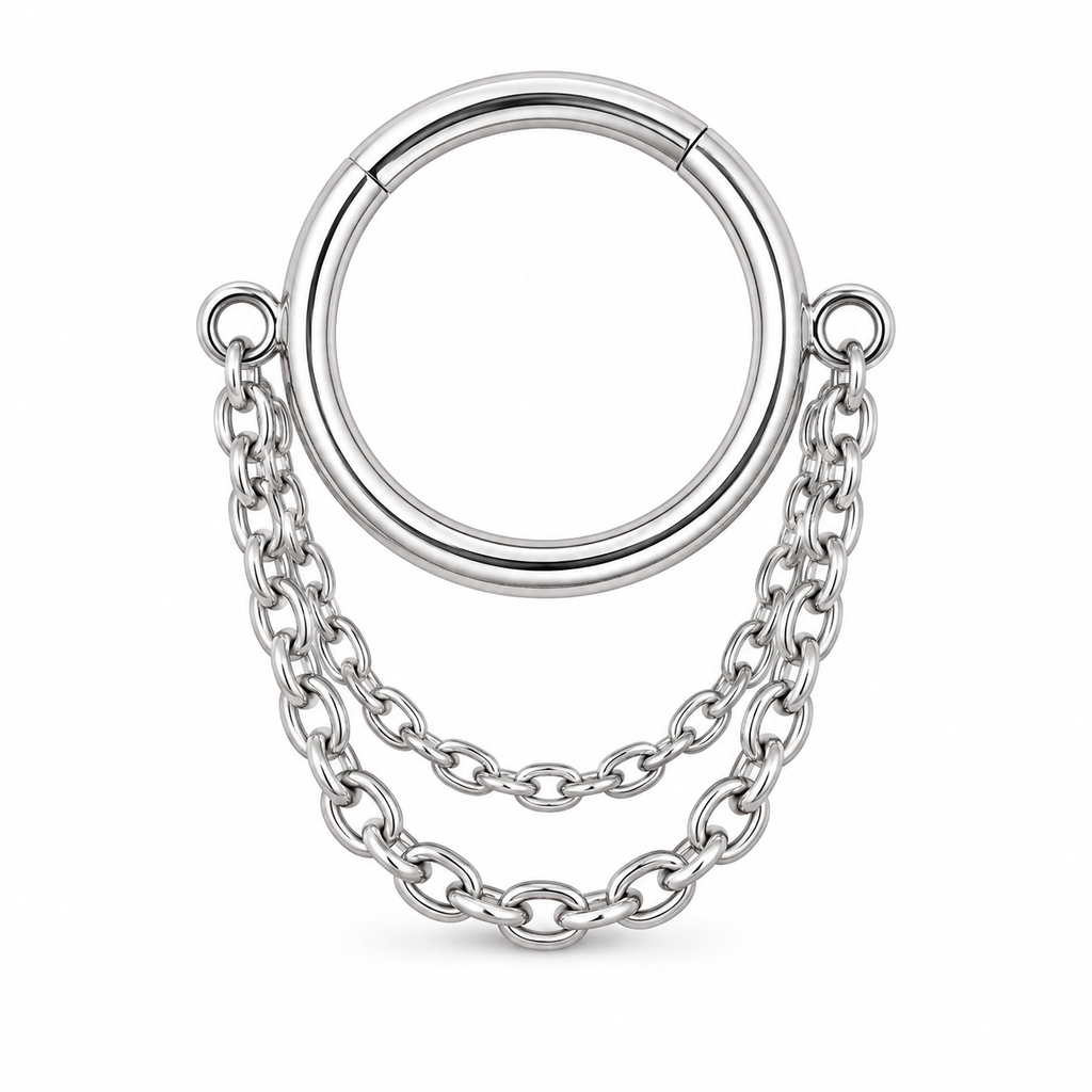 LGT JWLS Zilverkleurige Segmentring Piercing met Dubbele Ketting voor Neus en Kraakbeen - 6mm