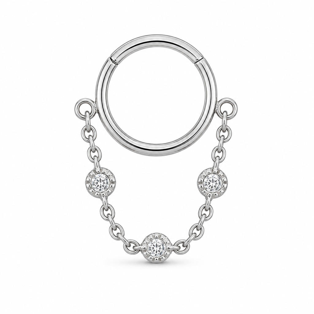 LGT JWLS Zilverkleurige Segmentring Piercing met Ketting en Heldere Zirkonia voor Neus en Kraakbeen - 6mm