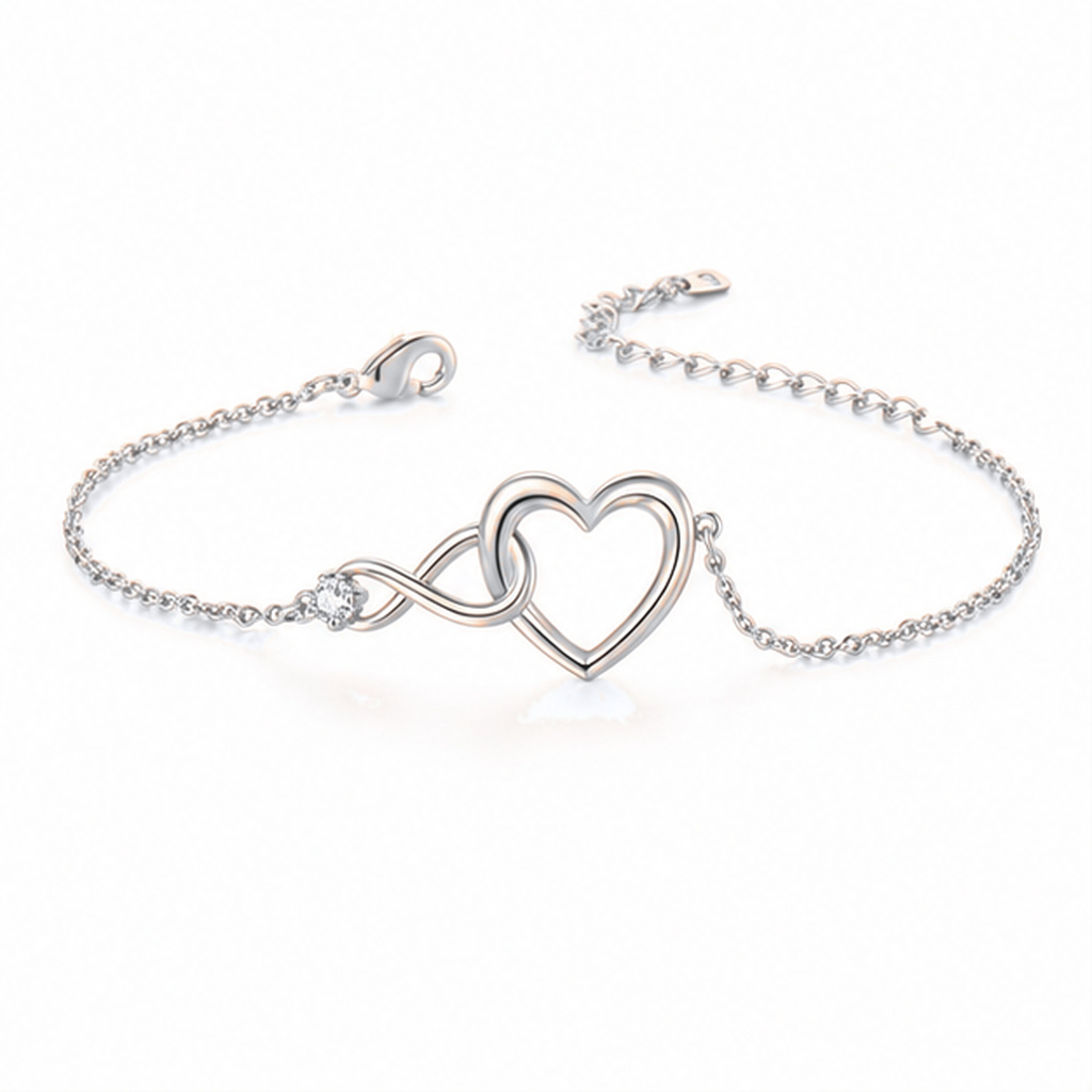 LGT JWLS Zilverkleurige Verstelbare Dames Armband met Hart, Infinitysymbool en Witte Zirkonia