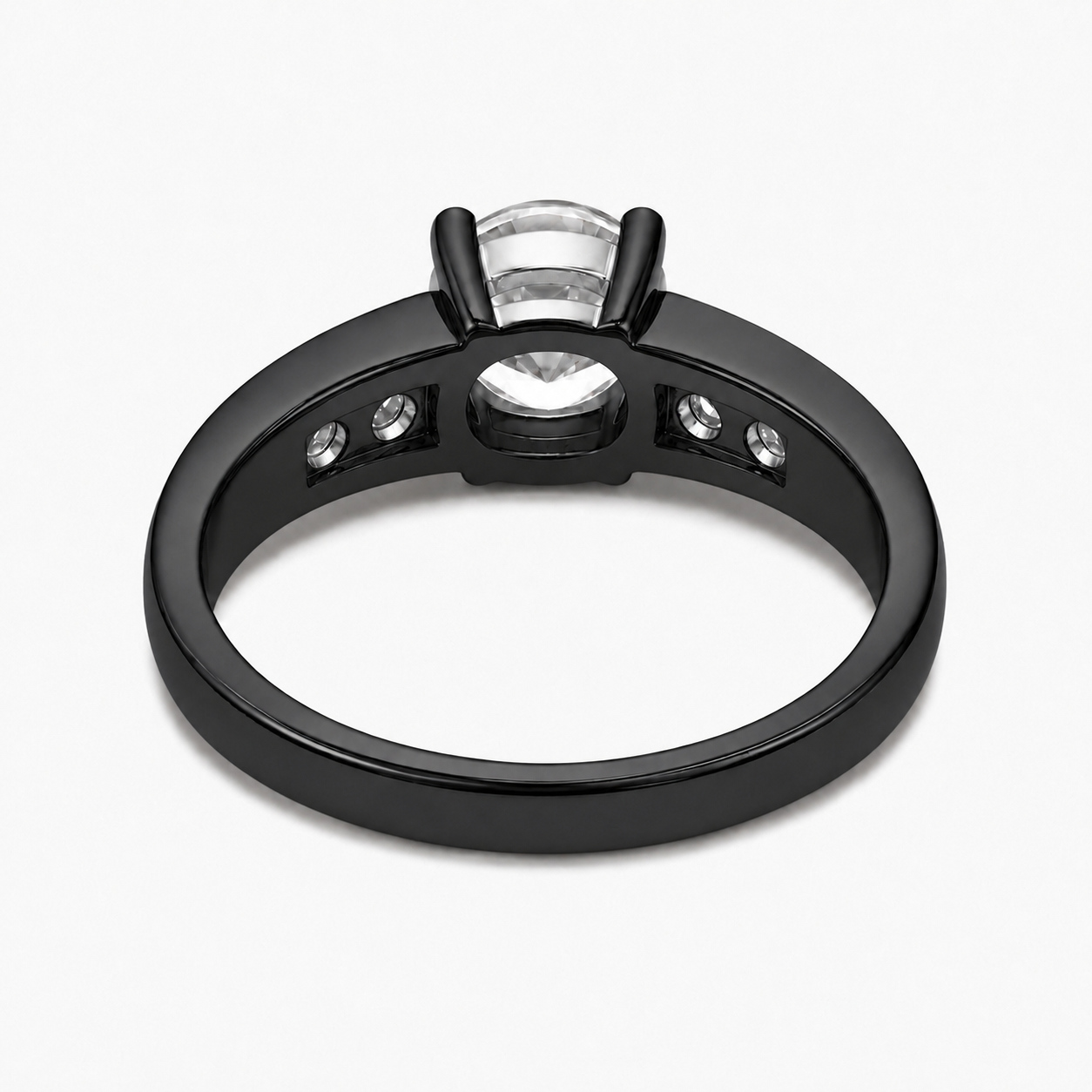 LGT JWLS Zwarte Damesring met Grote Ronde Zirkonia en Vier Zijstenen - 19mm afbeelding 3