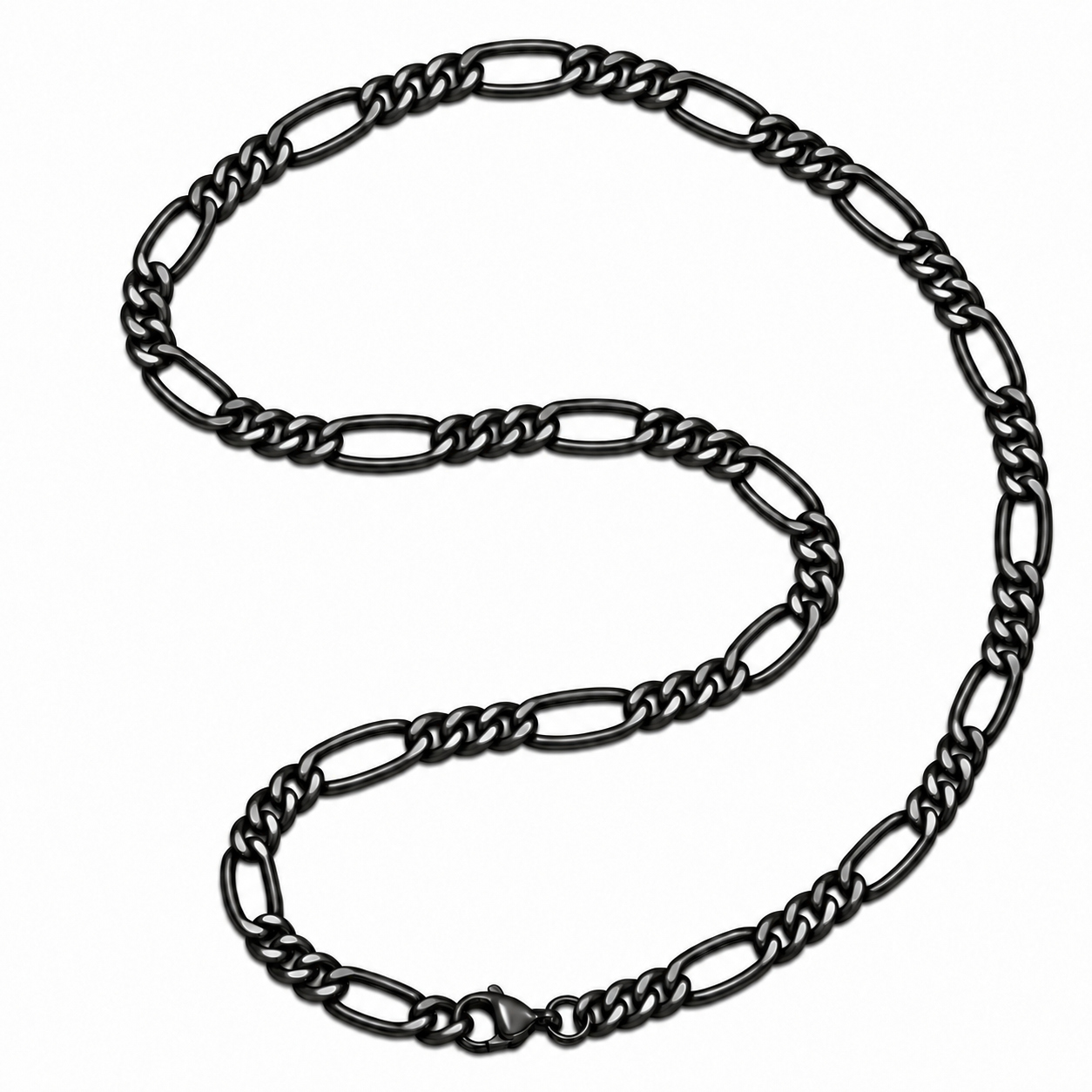 LGT JWLS Zwarte Figaro Herenketting van Edelstaal 3mm - 50cm