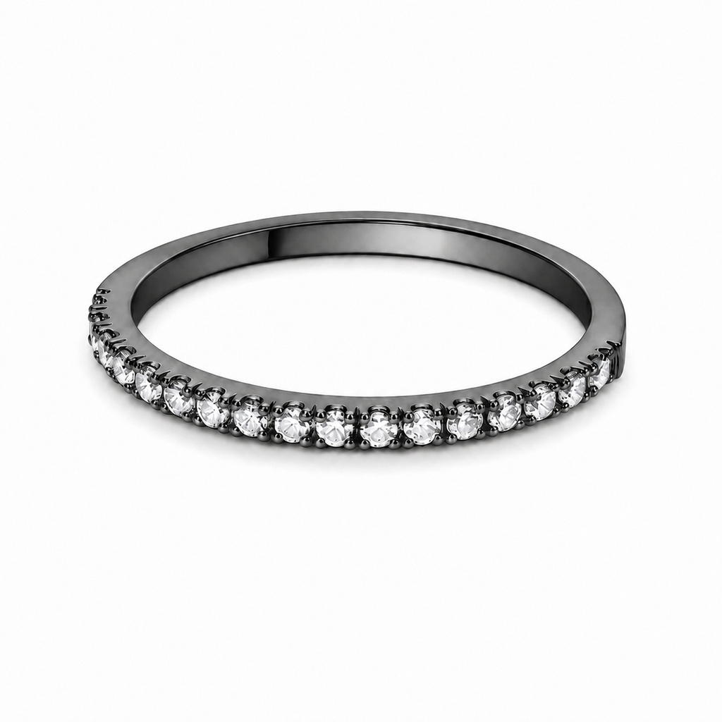 LGT JWLS Zwarte Smalle Damesring met Rij Heldere Zirkonia - 16mm afbeelding 3