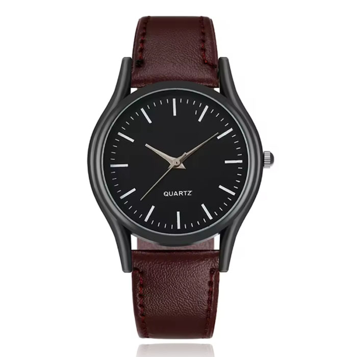 LGT Elegant herenhorloge met donkerbruine band en zwarte wijzerplaat afbeelding