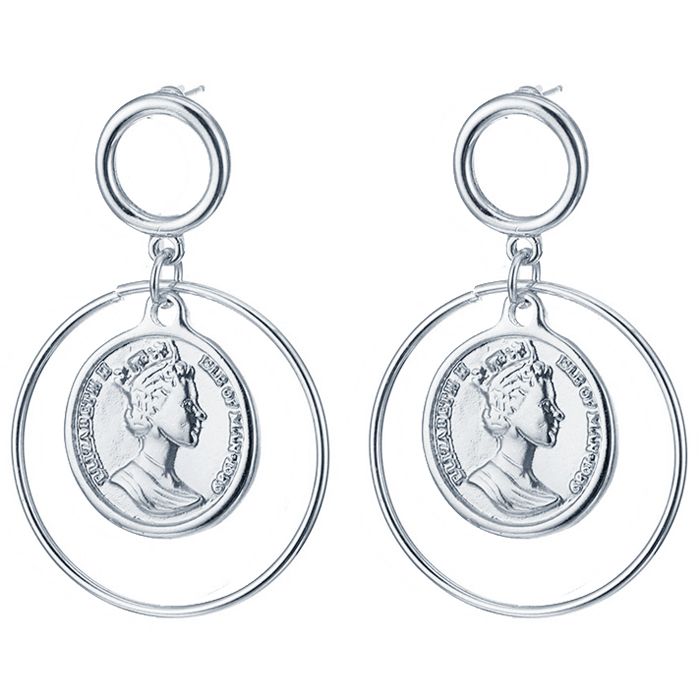 LGT Jewels Cirkelvormige Damesoorbellen met Interne Munt Zilver