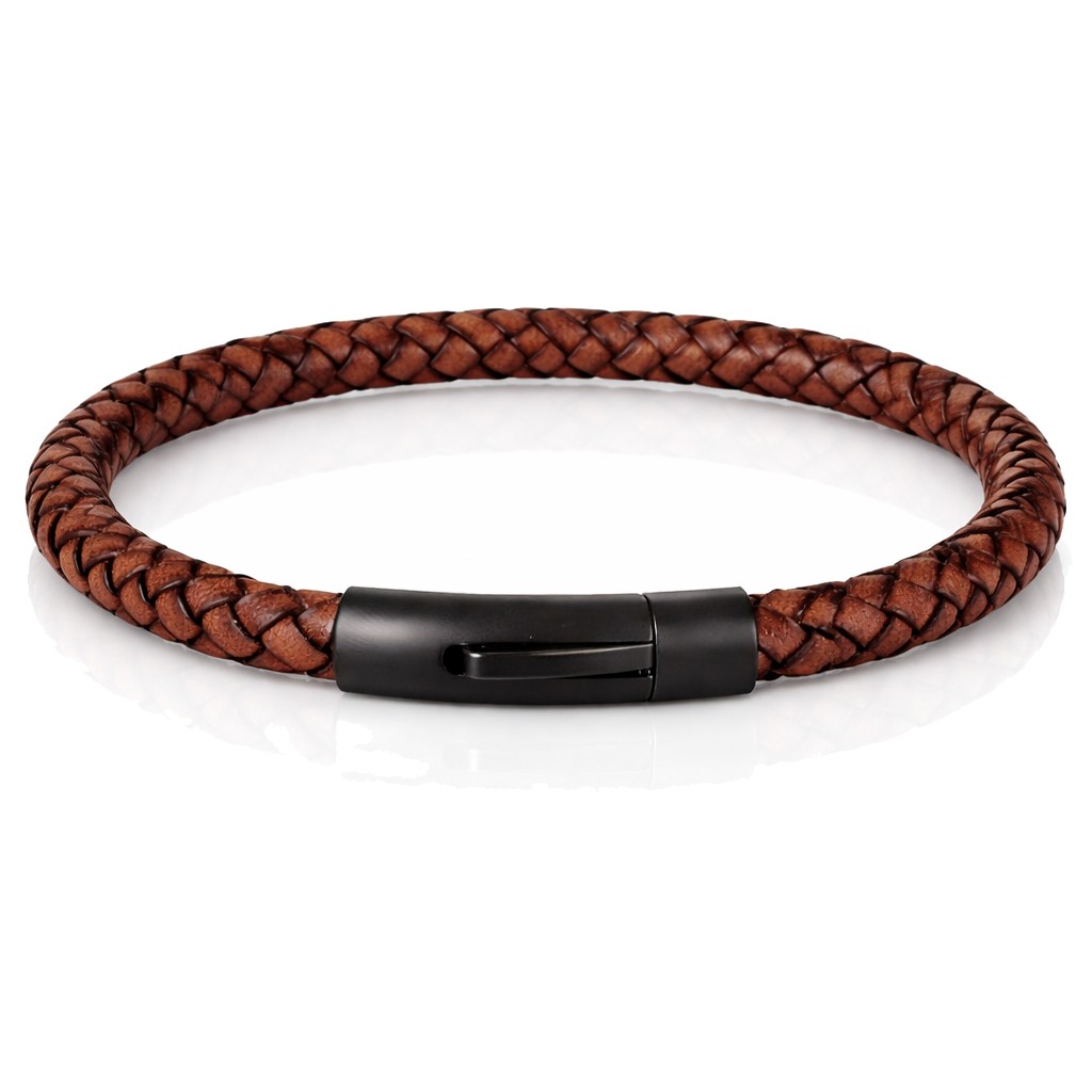 LGT Jewels leren armband Stalen sluiting Bruin Zwart-23cm