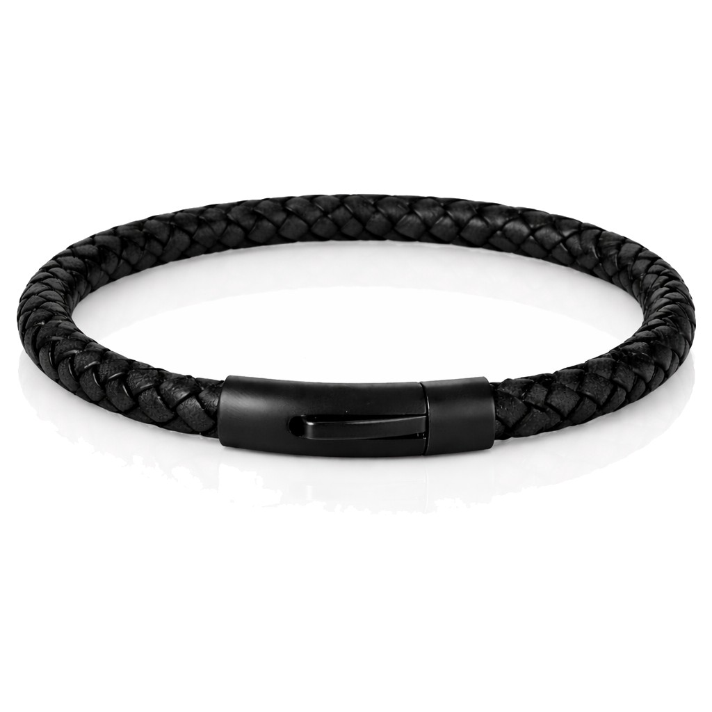 LGT Jewels leren armband Stalen sluiting Zwart-21cm