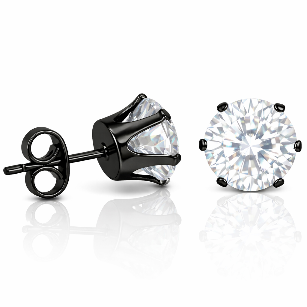 LGT Jewels Stud oorbellen Edelstaal Zwart Ronde Zirkonia Transparant-6mm afbeelding 3