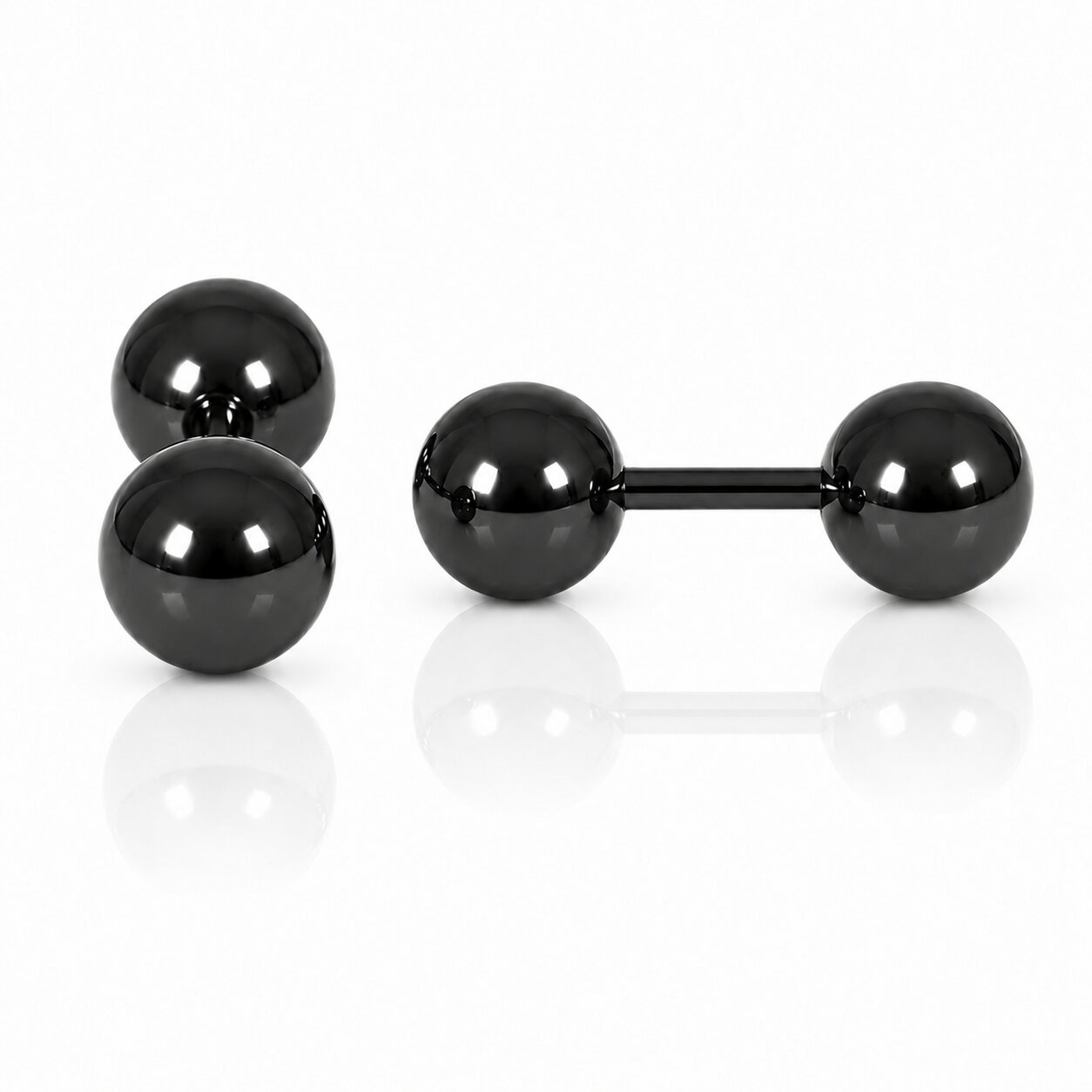 LGT Jewels Stud oorbellen Dubbele Bol Zwart 4mm