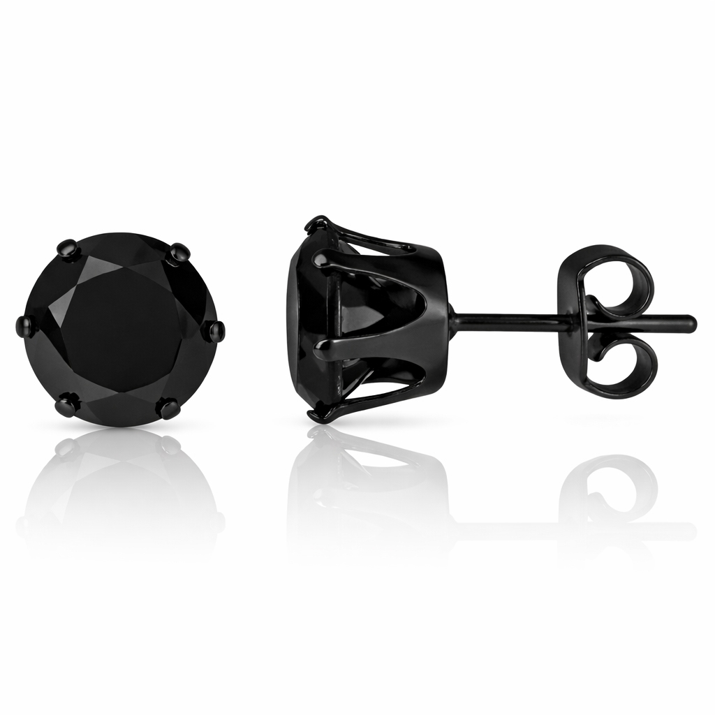 LGT Jewels Stud oorbellen Edelstaal Zwart Ronde Zirkonia-4mm