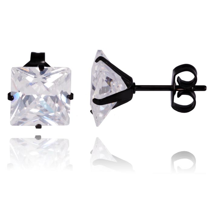 LGT Jewels Stud oorbellen Black Edition Square 8mm