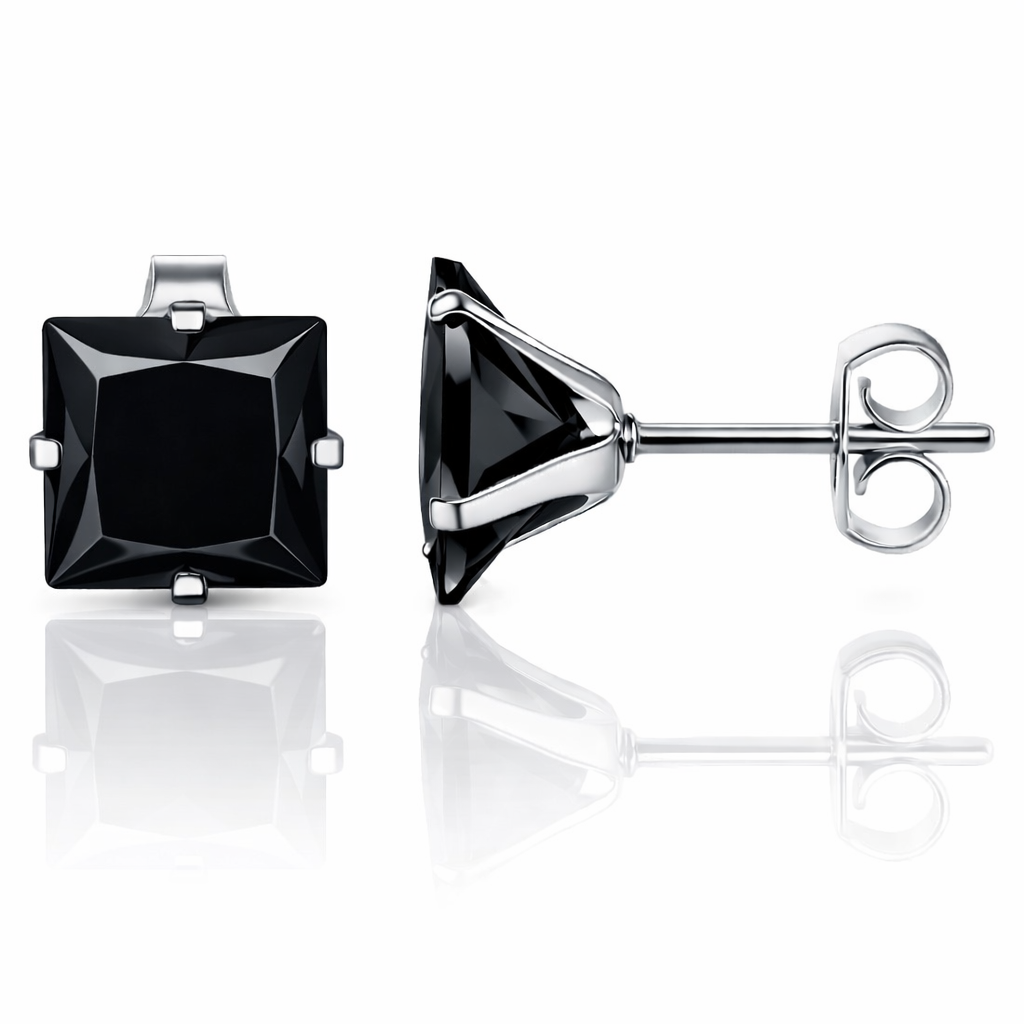 LGT JWLS Classic Stud Oorbellen Vierkant - Zwart Zilver-4mm