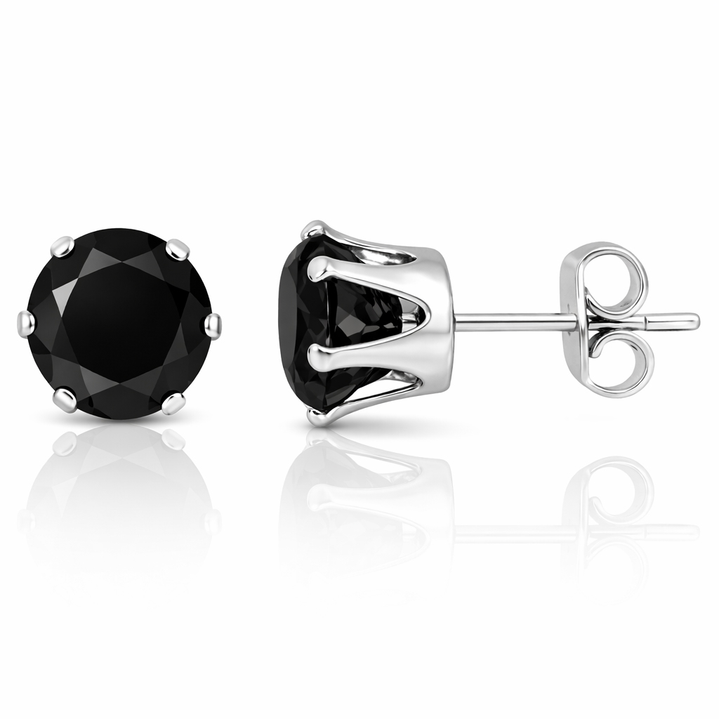 LGT Jewels Stud oorbellen Edelstaal Zilverkleurig Ronde Zirkonia Zwart-8mm