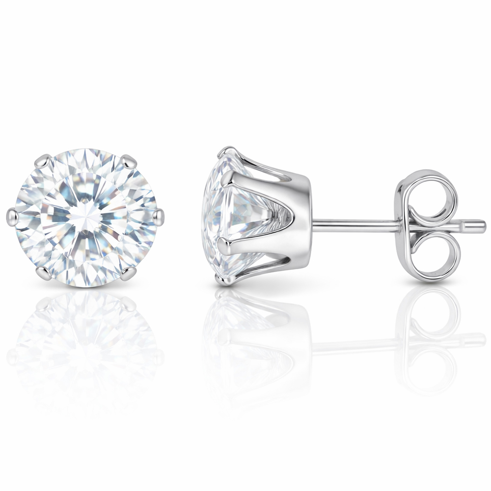 LGT Jewels Stud oorbellen Edelstaal Zilverkleurig Ronde Zirkonia Transparant-4mm
