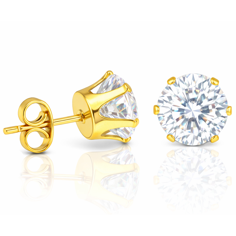 LGT Jewels Stud oorbellen Edelstaal Goudkleurig Ronde Zirkonia Transparant-6mm afbeelding 3