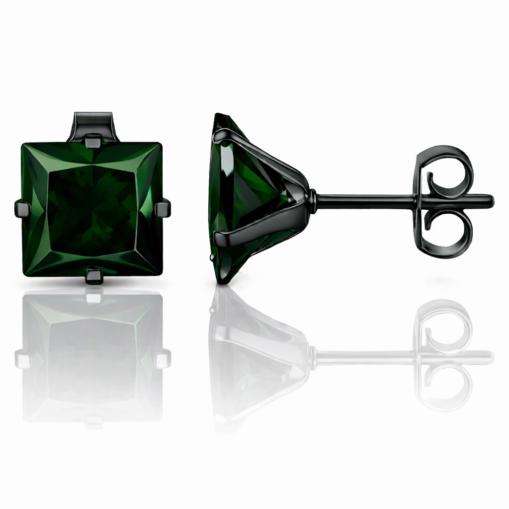 LGT JWLS Classic Stud Oorbellen Vierkant - Groen Zwart-8mm afbeelding 1