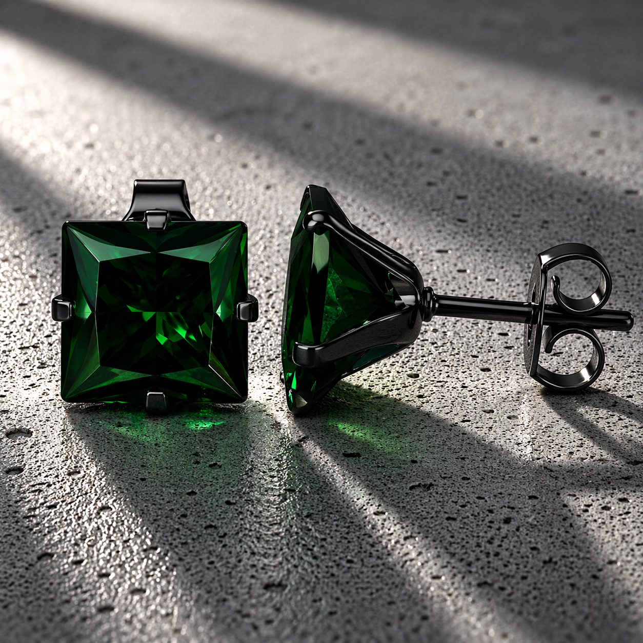 LGT JWLS Classic Stud Oorbellen Vierkant - Groen Zwart-4mm afbeelding 3