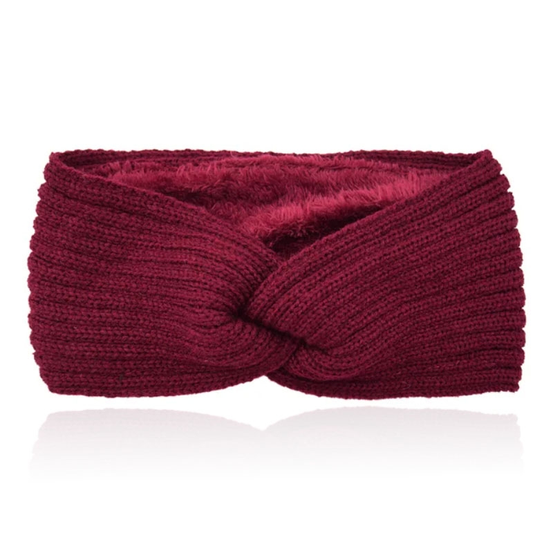 LGT JWLS Dames Hoofdband - Bordeaux, Katoen met Fleece Voering, Gebreid met Lijnen en Voorzien van Knoop