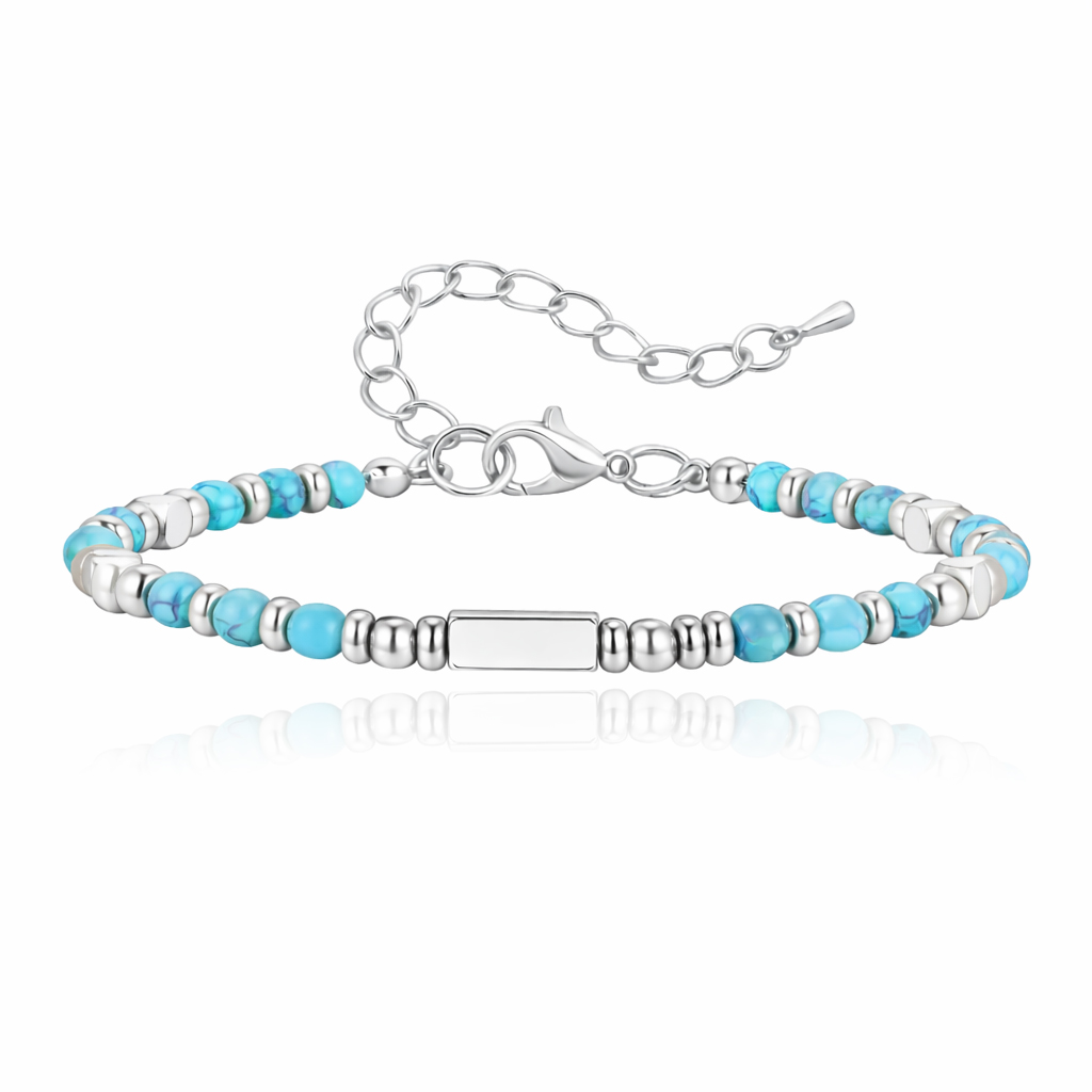 LGT JWLS Stalen Kralenarmband Turquoise Met Balkje afbeelding 1