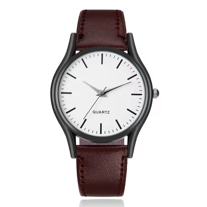 LGT Minimalistisch herenhorloge met donkerbruine leren band afbeelding