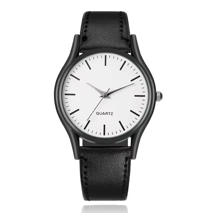 LGT Minimalistisch herenhorloge met zwarte leren band afbeelding