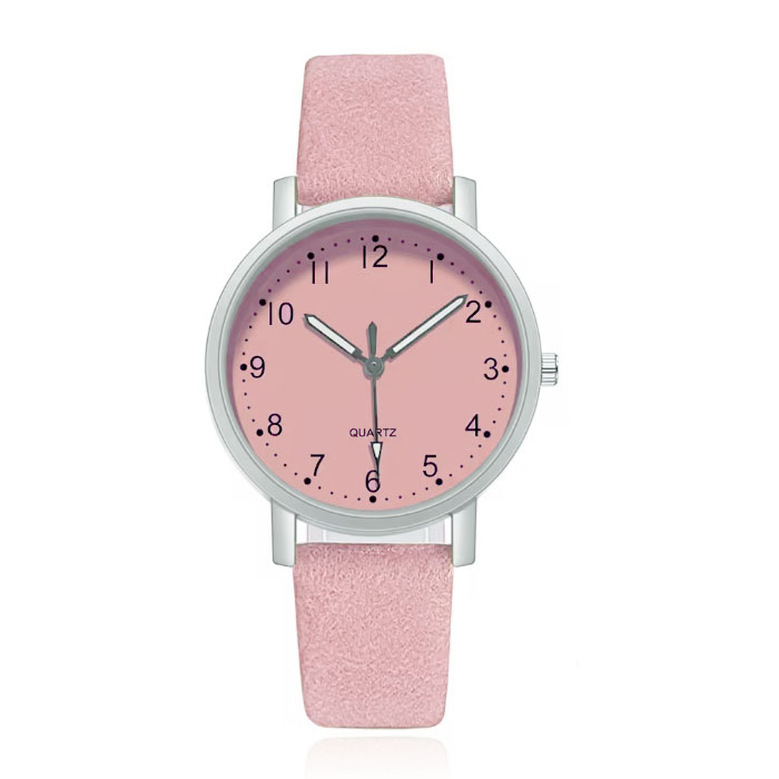 LGT Quartz horloge zilverkleurig met roze leren band en roze wijzerplaat afbeelding