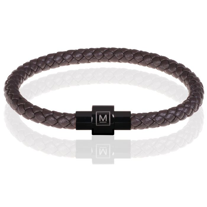 Memphis armband leer met edelstaal Donkerbruin Zwart-22cm afbeelding 3