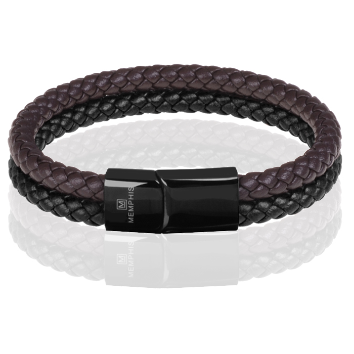 Memphis Dubbele leren armband Duo Color Zwart Bruin-19cm afbeelding 3
