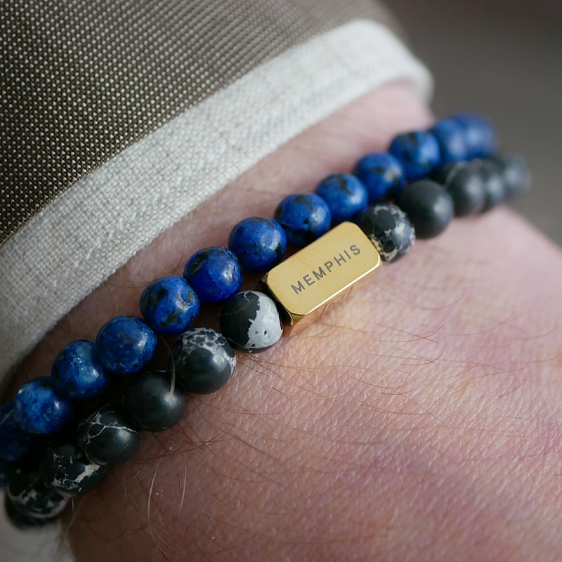 Memphis Kralen Armband Imperial Jasper Edelstaal Kraal Goudkleurig -21cm afbeelding 3