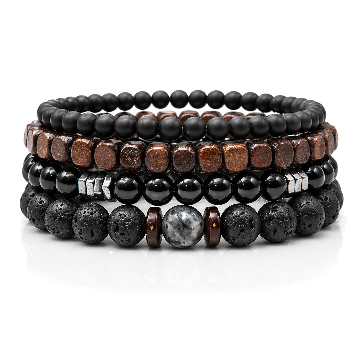 Memphis Stacked Armband - Hout & Lava Steen