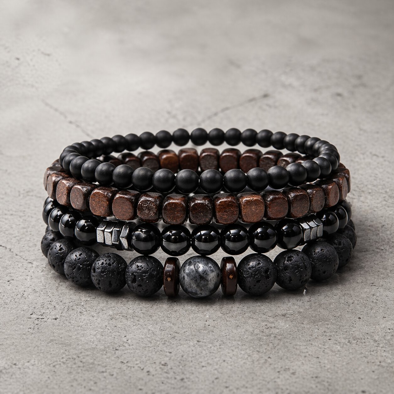 Memphis Stacked Armband - Hout & Lava Steen afbeelding 3