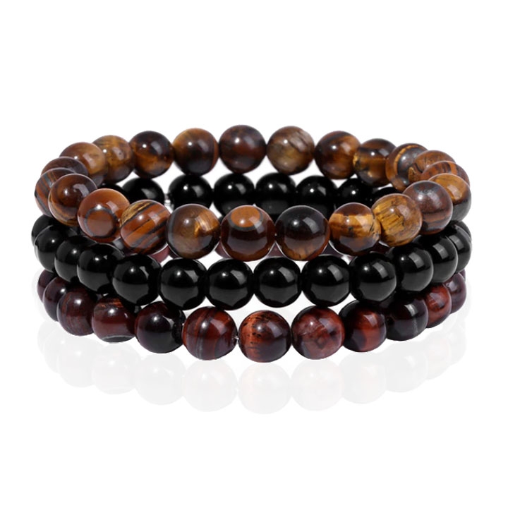 Memphis Stacked Heren Armbanden set - 8mm Tiger 1-19cm