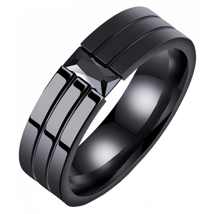 Mendes edelstaal heren ring Zwart Edelsteen-19mm afbeelding 3