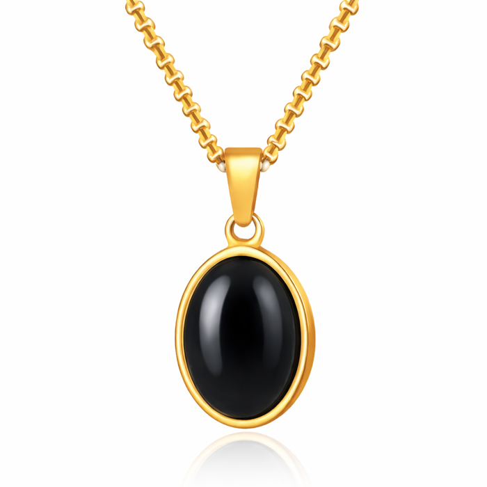 Mendes Goudkleurige Heren Ketting met Ovale Zwarte Edelsteen Hanger afbeelding 1