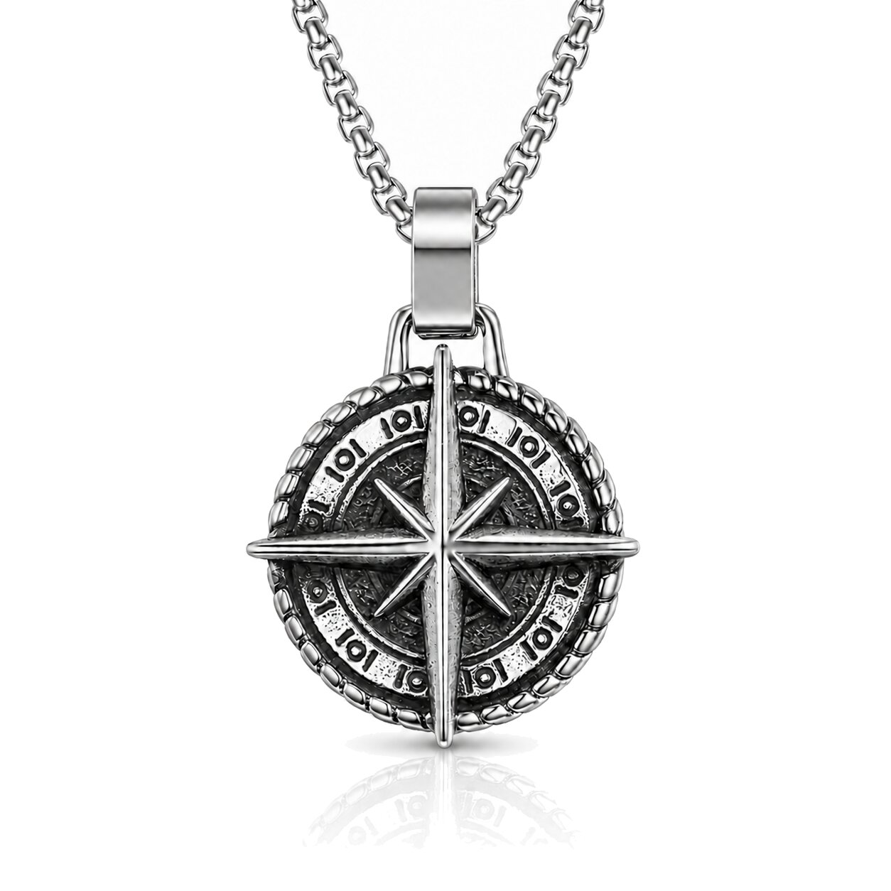Mendes heren ketting Edelstaal Kompas Amulet Zilverkleurig