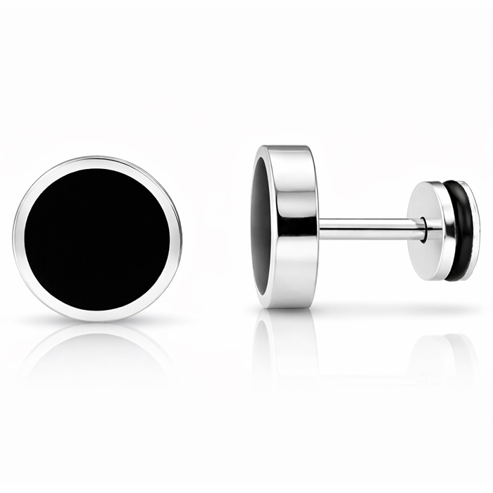 Mendes heren oorbellen Edelstaal Zwart Zilverkleurig-6mm afbeelding 3